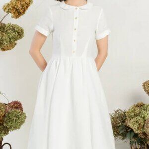 Son de Flor Classic Short Sleeve Linen Dress with Pockets